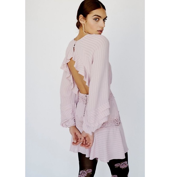 Free People Sweet Ruffle Pinstripe Lace Mini Dress - Picture 5 of 8